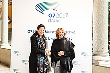 Lorenzin with her French counterpart Agnes Buzyn, in November 2017. Agnes Buzyn-Beatrice Lorenzin G7 Milan.jpg