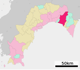 Akis läge i Kōchi prefektur      Städer Landskommuner:      Köpingar      Byar