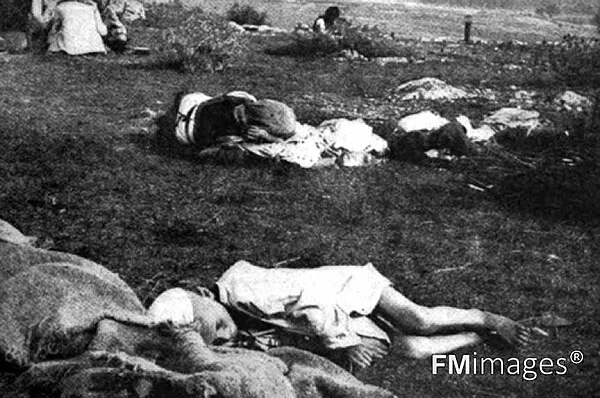 Albanians dying of starvation as a result of constant plundering by the Serbian army