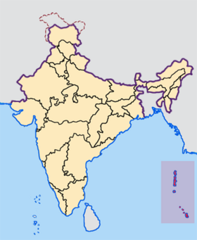 Umístění Andamanských ostrovů ve vztahu k Indii a Barmě (na sever)