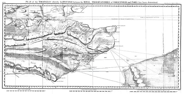 The triangulation mesh of the Anglo-French survey 1784–1790