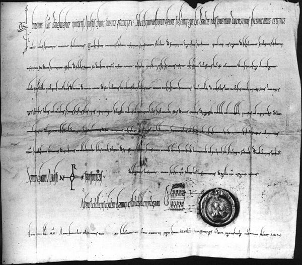 A charter of donation by king Arnulf of Carinthia, issued on 15 April 890 at Regensburg.