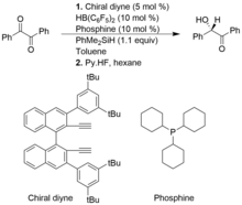 Asymmetric hydrosilylation of a diketone by an FLP Asymmetric Hydrosilylation of Diketone.png