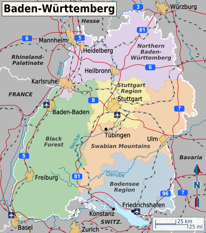 Карта баден вюртемберг германия