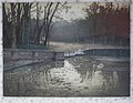 Louis Prat 1909, gravure eau forte, 37x49 cm Le bassin du fer à cheval, Parc de Saint-Cloud