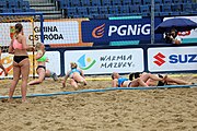 Deutsch: Beachhandball Europameisterschaften 2019 (Beach handball Euro); Tag 5: 6. Juli 2019 – Frauen, Platzierungsspiel für die Ränge 17–20, Nordmazedonien-Slowenien 0:2 (10:13, 9:15) English: Beach handball Euro; Day 5: 6 July 2019 – Placement Match/Cross Match for rank 17–20 Women – North Macedonia-Slovenia 0:2 (10:13, 9:15)