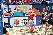 Deutsch: Beachhandball Europameisterschaften 2019 (Beach handball Euro); Tag 2: 3. Juli 2019 – Männer, Vorrunde Gruppe B, Serbien-Portugal 2:0 (20:15, 88:17) English: Beach handball Euro; Day 2: 3 July 2019 – Men Preliminary Round Group B - Serbia-Portugal 2:0 (20:15, 88:17)