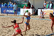 Deutsch: Beachhandball Europameisterschaften 2019 (Beach handball Euro); Tag 2: 3. Juli 2019 – Frauen, Vorrunde Gruppe A, Kroatien-Rumänien 2:0 (16:11, 11:8) English: Beach handball Euro; Day 2: 3 July 2019 – Women Preliminary Round Group A – Croatia-Romania 2:0 (16:11, 11:8)