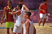 Deutsch: Beachhandball bei den Olympischen Jugendspielen 2018; Tag 4, 10. Oktober 2018; Jungs, Vorrunde, Gruppe A - Spanien-Venezuela 2:0 English: Beach handball at the 2018 Summer Youth Olympics at 10 October 2018 – Boys Preliminary Round Group A – Spain-Venezuela 2:0