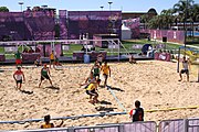 Deutsch: Beachhandball bei den Olympischen Jugendspielen 2018; Tag 4, 10. Oktober 2018; Jungs, Vorrunde, Gruppe B - Portugal-Paraguay 2:0 English: Beach handball at the 2018 Summer Youth Olympics at 10 October 2018 – Boys Preliminary Round Group B – Portugal-Paraguay 2:0