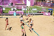 Deutsch: Beachhandball bei den Olympischen Jugendspielen 2018; Tag 3, 9. Oktober 2018; Mädchen, Vorrunde, Gruppe A - Kroatien-Ungarn 0:2 English: Beach handball at the 2018 Summer Youth Olympics at 9 October 2018 – Girls Preliminary Round Group A‎ – Croatia-Hungary 0:2