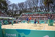 Deutsch: Beachvolleyball bei den Olympischen Jugendspielen 2018; Tag 11, 17. Oktober 2018; Jungen,Finale – Niederlande (Matthew Immers/Yorick de Groot)-Schweden (David Åhman/Jonatan Hellvig) 0:2 (20–22/15–21) English: Beach volleyball at the 2018 Summer Youth Olympics at 17 October 2018 – Final – Netherlands (Matthew Immers/Yorick de Groot)-Sweden (David Åhman/Jonatan Hellvig) 0:2 (20–22/15–21)