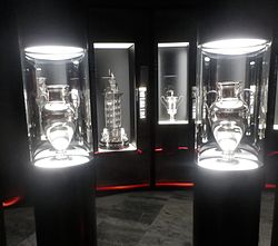 European Cup trophies side by side in their own display cases