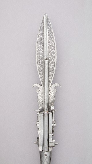 <i>Boar Spear with Double Barrel Wheellock Pistol</i> (Metropolitan Museum of Art) Combination weapon in the collection Metropolitan Museum of Art