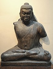 384 CE One of the earliest dated Gupta statues, a Bodhisattva derived from the Kushan style of Mathura art, inscribed "year 64" of the Gupta era, 384 CE, Bodh Gaya.[15] Reign of Chandragupta II.