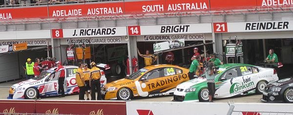 The team's three Holden VE Commodores at the 2010 Clipsal 500.