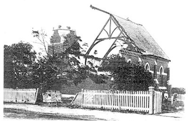 The Methodist Church in Brighton, Victoria, Australia destroyed by a tornado.