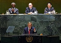 George W. Bush addressed the General Assembly of the United Nations on September 12, 2002 to outline the complaints of the United States government against the Iraqi government Bush 2002 UNGA.jpg