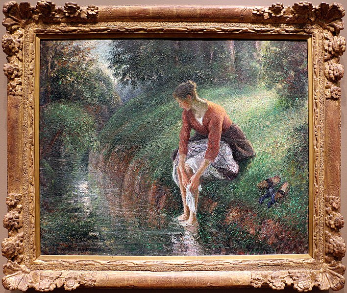 File:Camille pissarro, donna che si bagna i piedi in un ruscello, 1894-95.jpg