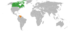 Map indicating locations of Canada and Venezuela