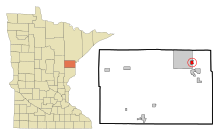 Carlton County Minnesota Sisällytetyt ja rekisteröimättömät alueet Scanlon Highlighted.svg