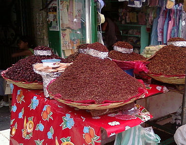 Chapulines, (roasted grasshoppers), for sale in Oaxaca, Mexico