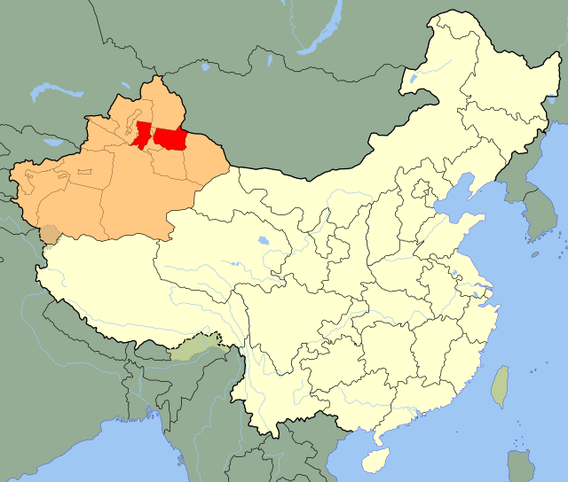 Changjis läge i Xinjiang, Kina.