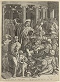 Christ drives the money changers out of the temple, Philipp Galle, copper engraving, around 1600