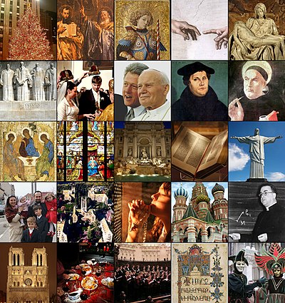 Set of pictures showcasing Christian culture and famous Christian leaders.