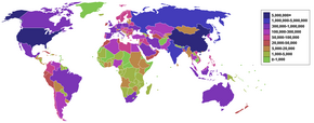 Countries by carbon dioxide emissions (blue the highest) in 2006 Countries by carbon dioxide emissions world map deobfuscated.png