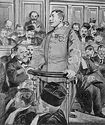 新聞挿絵、証言するピカール大佐 (1898)