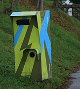 Dazzle camouflaged speed camera as an art project in Loipersdorf, Austria