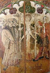 The crucifixion of William of Norwich depicted on a rood screen in Holy Trinity church, Loddon, Norfolk Death of William of Norwich.jpg
