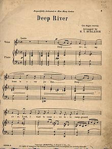 Sheet music for Henry T. Burleigh's influential 1917 arrangement of "Deep River" Deep River sheet music page one.jpg