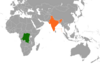 Location map for the Democratic Republic of the Congo and India.
