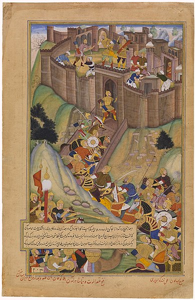 File:Designed by BASAWAN; Colored by NAND GWALIOR. Hulagu Khan Destroy the Fort at Alamut. ca. 1596. Virginia MOA.jpg