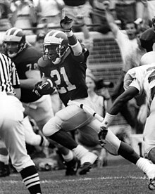 Howard celebrating a touchdown against Notre Dame in September 1991. Desmond Howard celebrating touchdown vs Notre Dame, 1991.jpg