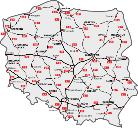 Autoroutes et routes principales de Pologne