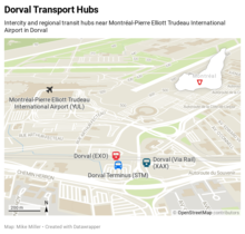 Intercity and regional transit hubs near Montréal-Pierre Elliott Trudeau International Airport in Dorval