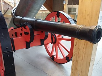 An English saker of 1601 on a 19th century carriage. English Saker, Used by Chinese and Vietnamese, Fort Nelson, Hampshire.jpg