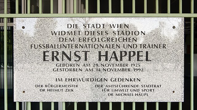 Plaque at the Ernst-Happel-Stadion in Vienna