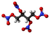 Ball-and-stick model of the erythritol tetranitrate molecule{{{画像alt1}}}