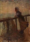 Эжен Шиго, Pêcheuse en Bretagne (1889) холст, масло.