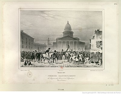 Eugène Lepoittevin, 28 Juillet 1830: Premier Rassemblement des Citoyens et des Elèves de l'école Polytechnique Place du Panthéon, 1830