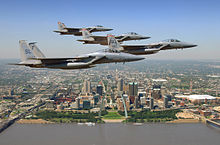 110th FS F-15Cs over St Louis Gateway Arch 2008 F-15Cs Missouri ANG over St Louis Gateway 2008.jpg