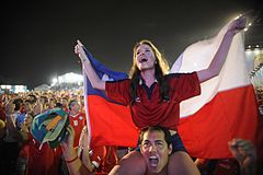 Chile national football team supporters at Rio de Janeiro Fan Fest, 2014.