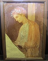 Fanciulla intenta alla lettura (IV stile), I sec, da pompei, MANN 8946.JPG