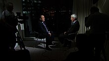 First Minister Alex Salmond being interviewed by BBC Scotland for Newsnight Scotland, 2012 First Minister Referendum Consultation BBC interview London (6766360553).jpg