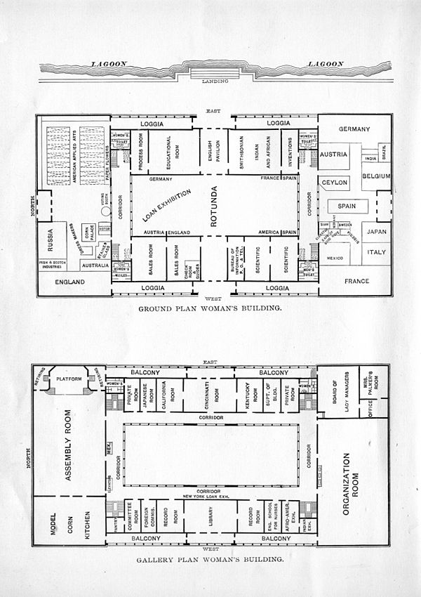 Floor Plan and Ground Plan of the Woman's Building, World's Columbian Exposition, 1893