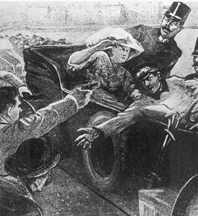 Гаврило Принцип убивает Франца Фердинанда. Рисунок из австрийской газеты 1914